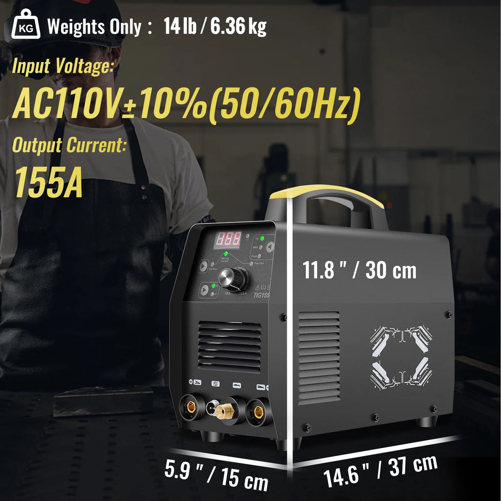 155Amp 3 in 1 TIG Welder, 110V High Frequency TIG/Stick/Clean Welding Machine Y59455