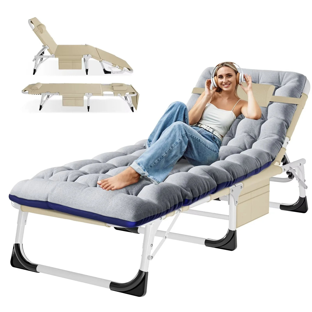 Portable Folding Lounge Chair with Pillow & Cushion F81465