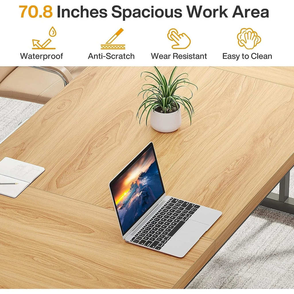 70.8-Inch Light Walnut/Black Executive Desk F550738