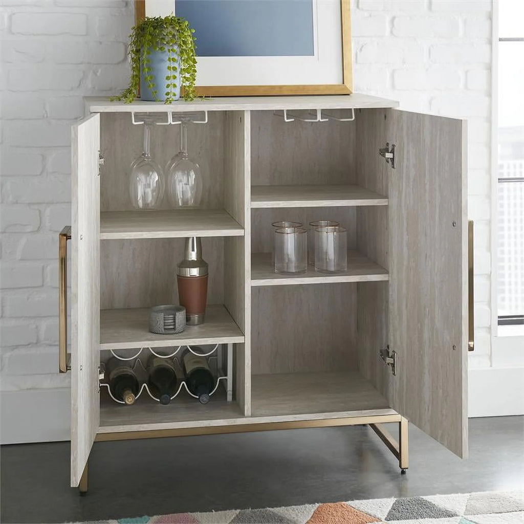 Faux Marble and Gold Metal Base Wine Cabinet I46020