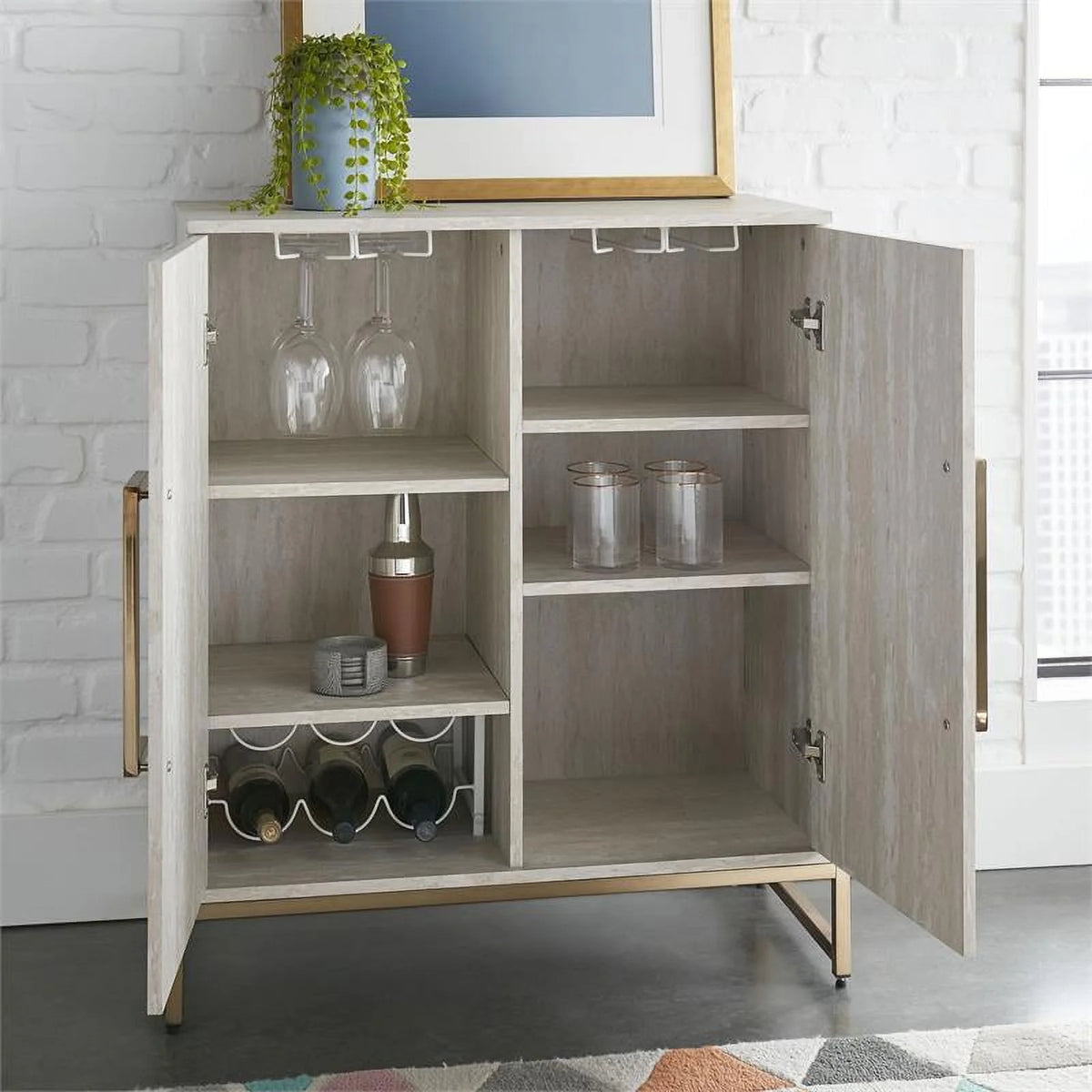 Faux Marble and Gold Metal Base Wine Cabinet I46020