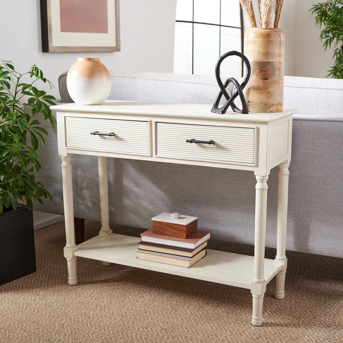 Distressed White 2 Drawer Console Table B973762