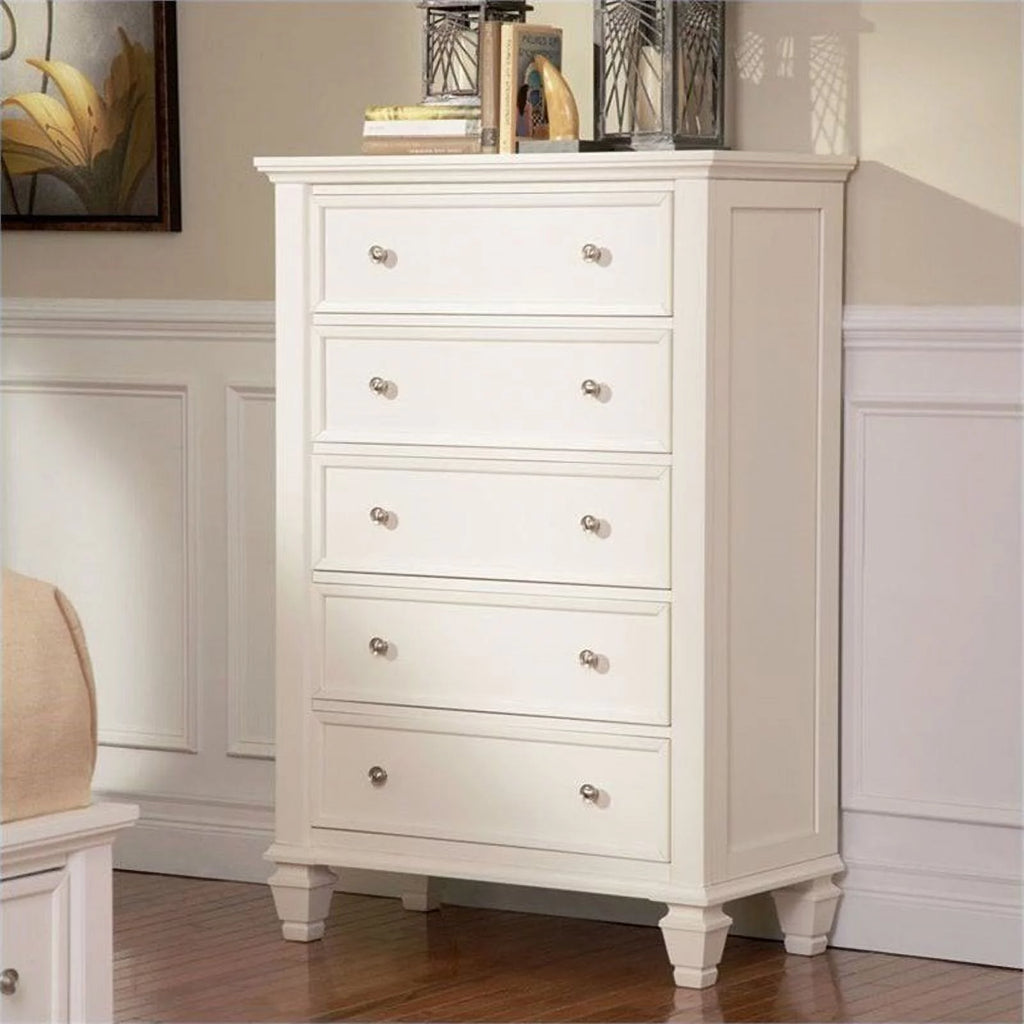 White and Silver 5 Drawer Chest O630737