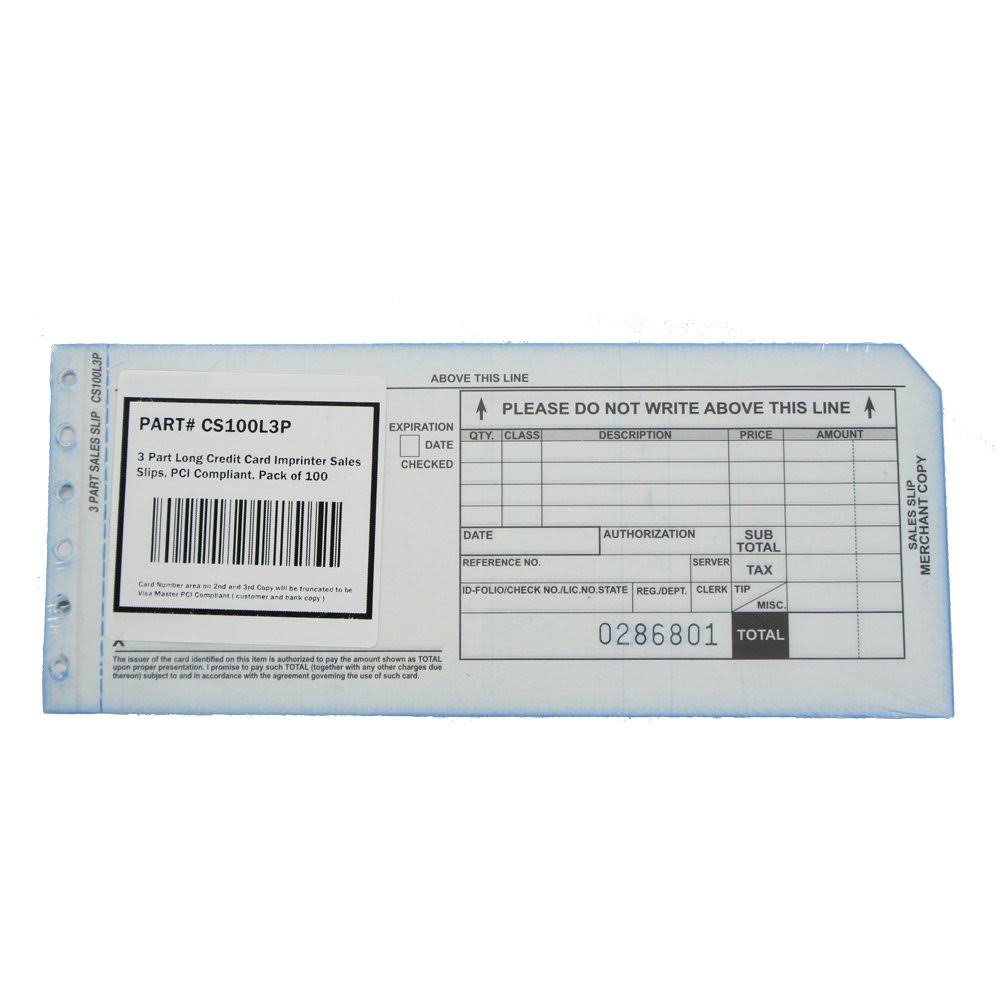 2500 3 Part Long Credit Card Imprinter Sales Slips, 100 of 25 R2896