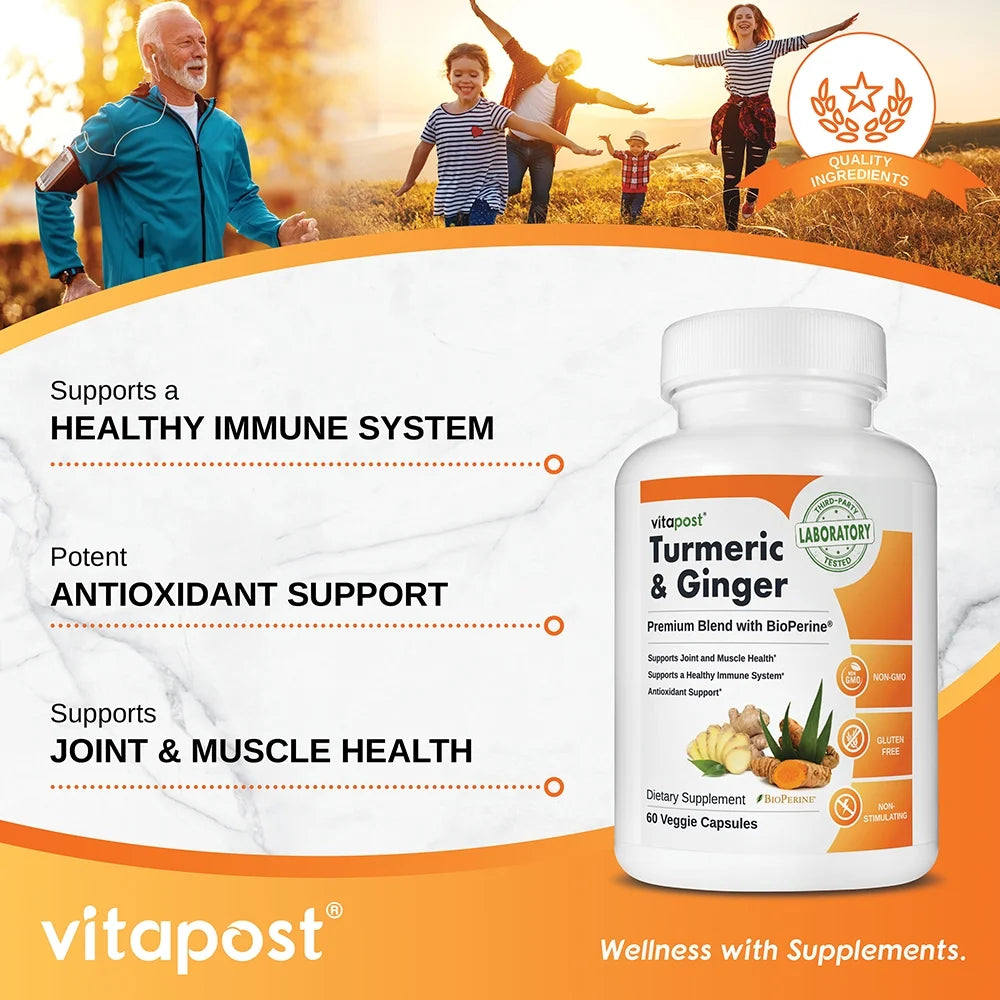 Turmeric & Ginger Supplement with BioPerine 60 Capsules K3888