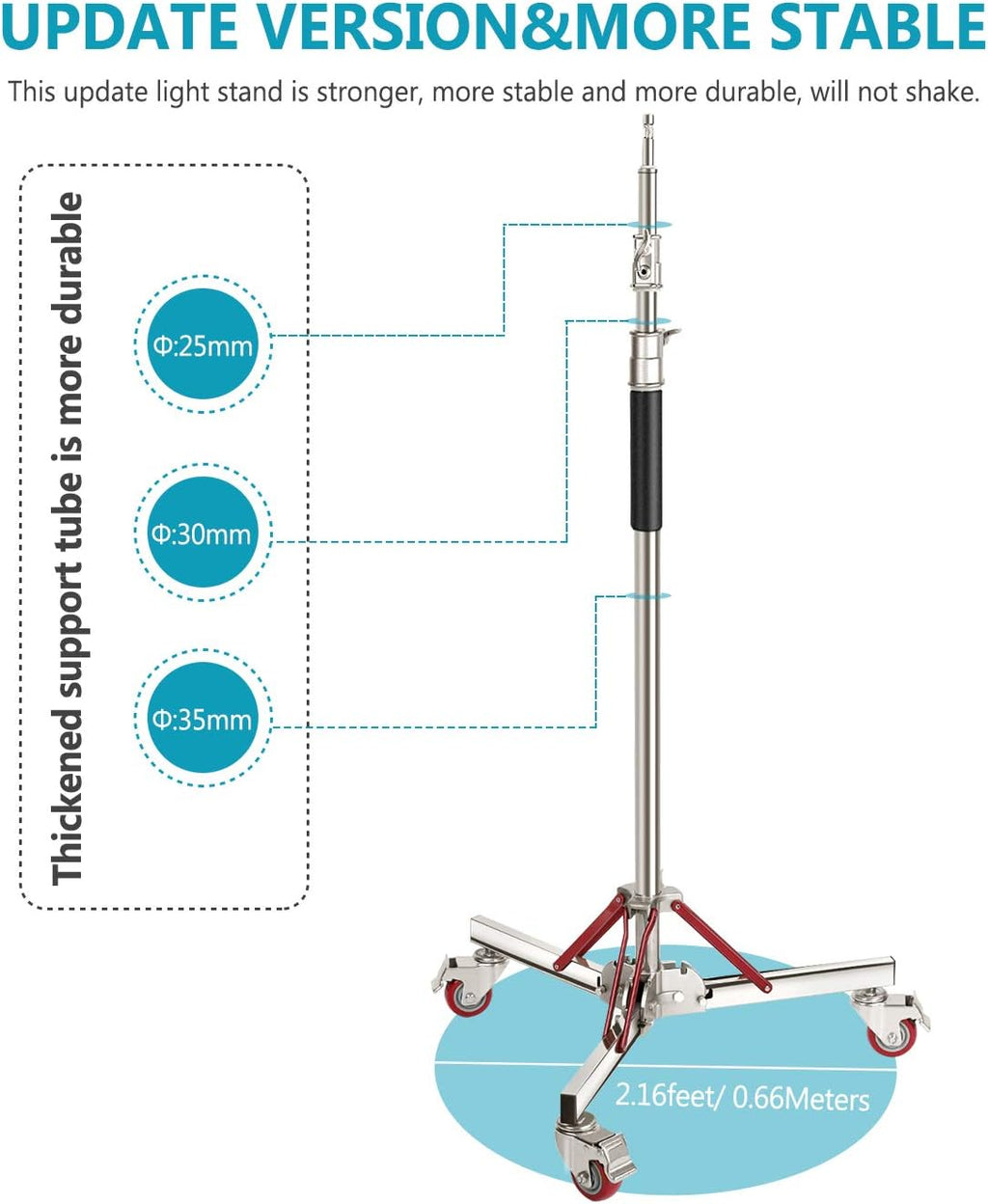 Heavy Duty Light Stand with Casters, Adjustable Tripod Stand, 100% Stainless Steel, Max Height: 10ft/305cm R370023