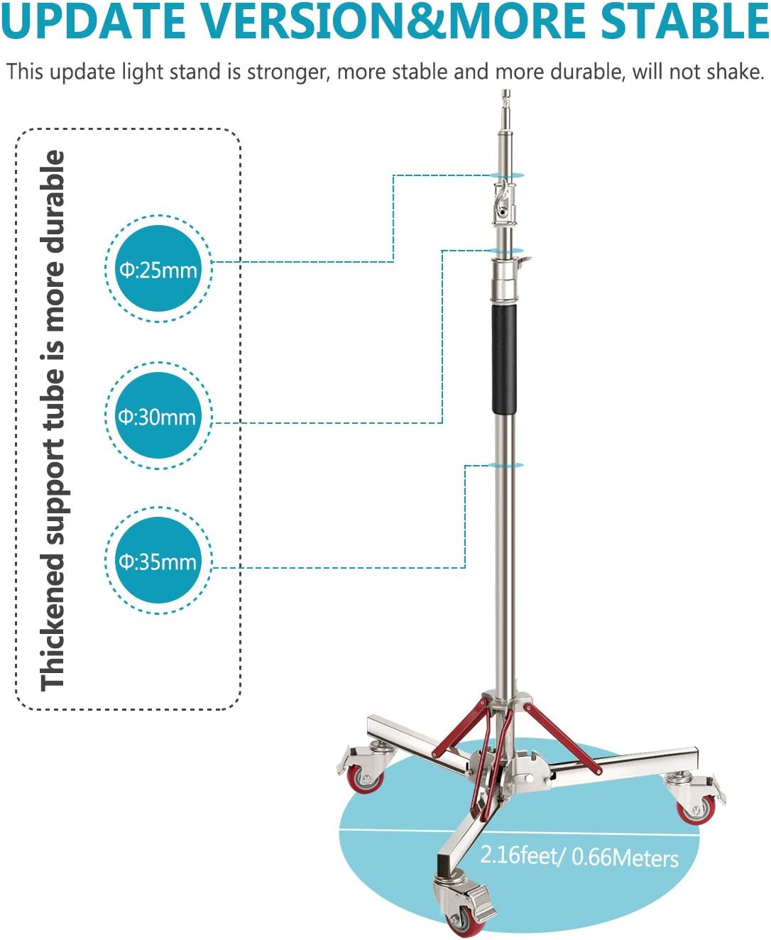 Heavy Duty Light Stand with Casters, Adjustable Tripod Stand, 100% Stainless Steel, Max Height: 10ft/305cm R370023