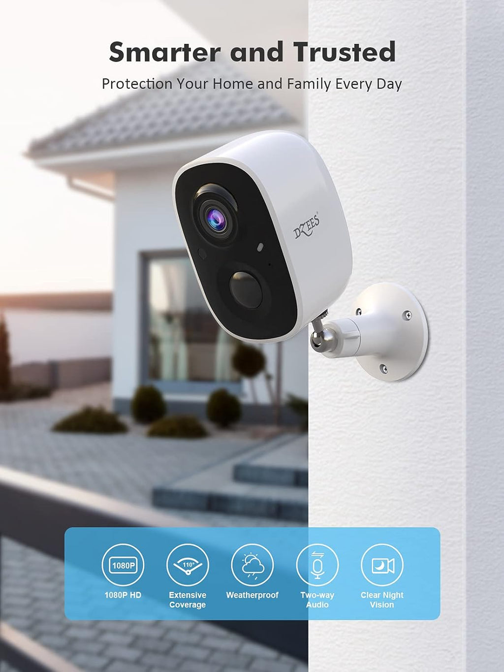 Wireless Outdoor Security Camera with Spotlight & Siren, 1080P Battery Powered WiFi Camera R3408