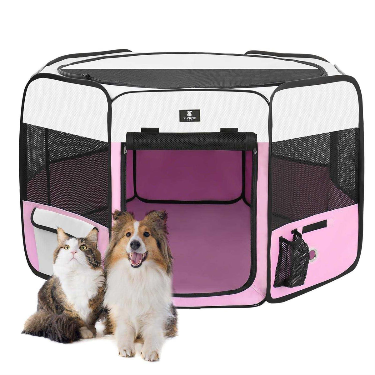 Portable Foldable Pet Playpen Kennel with Removable Zipper Top H851523