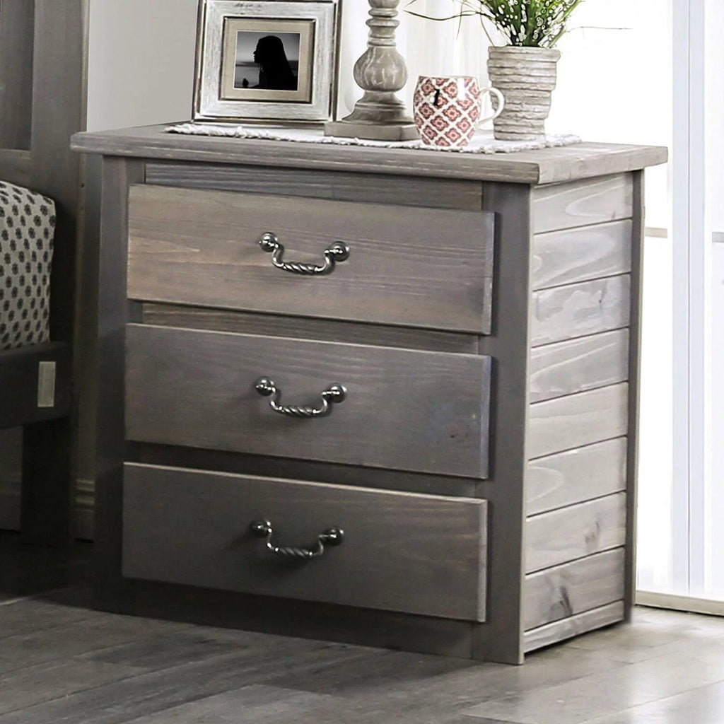 Weathered Gray Pine Wood Queen Bedroom Set 3pcs N338
