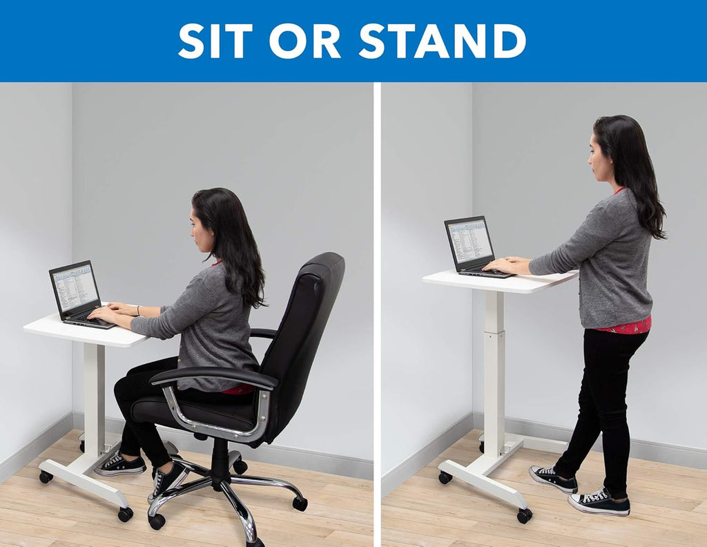 White Adjustable Rolling Laptop Desk with Wheels Z912581
