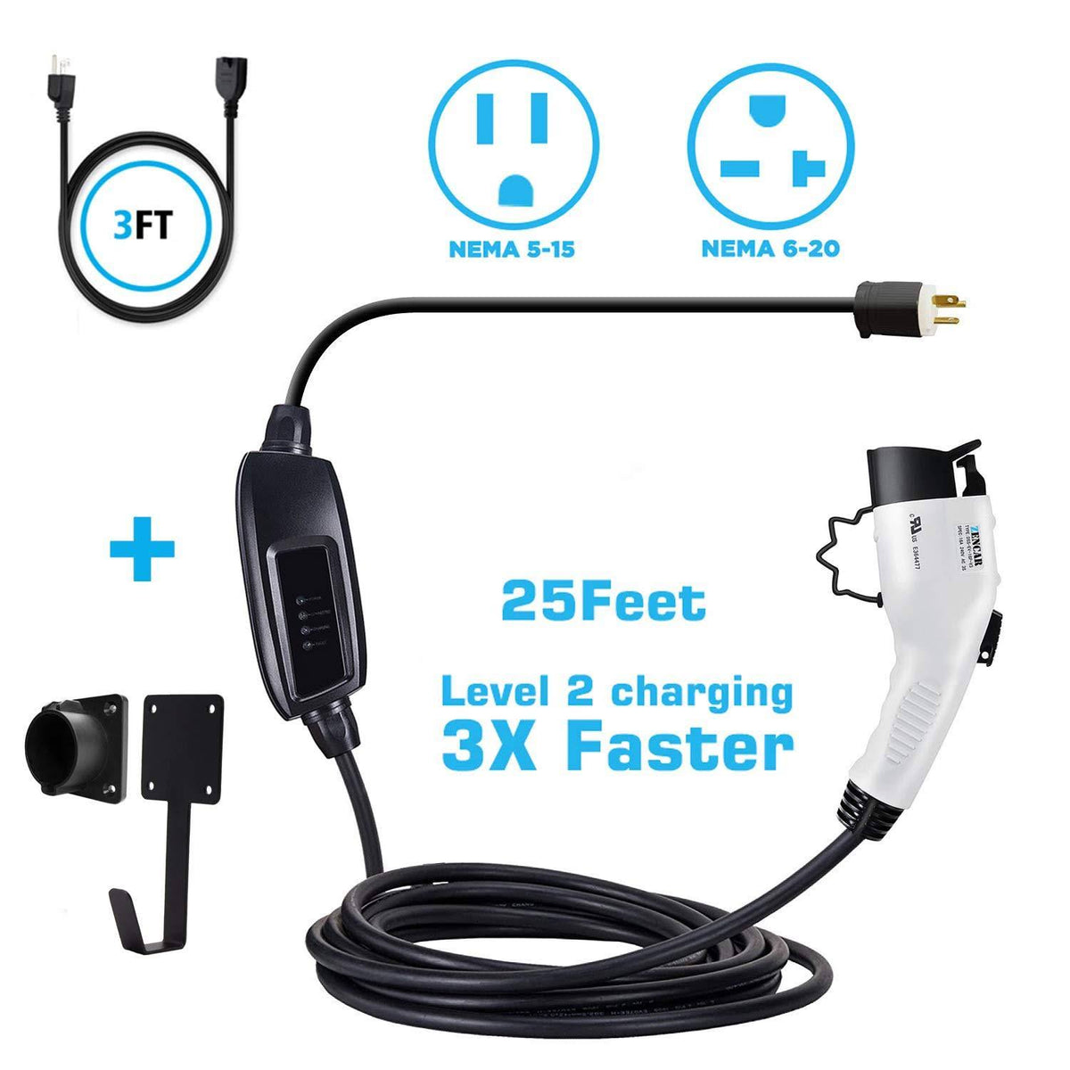 Portable Level 2 EV Charger (100-240V, 16A, 25ft+3ft) G742