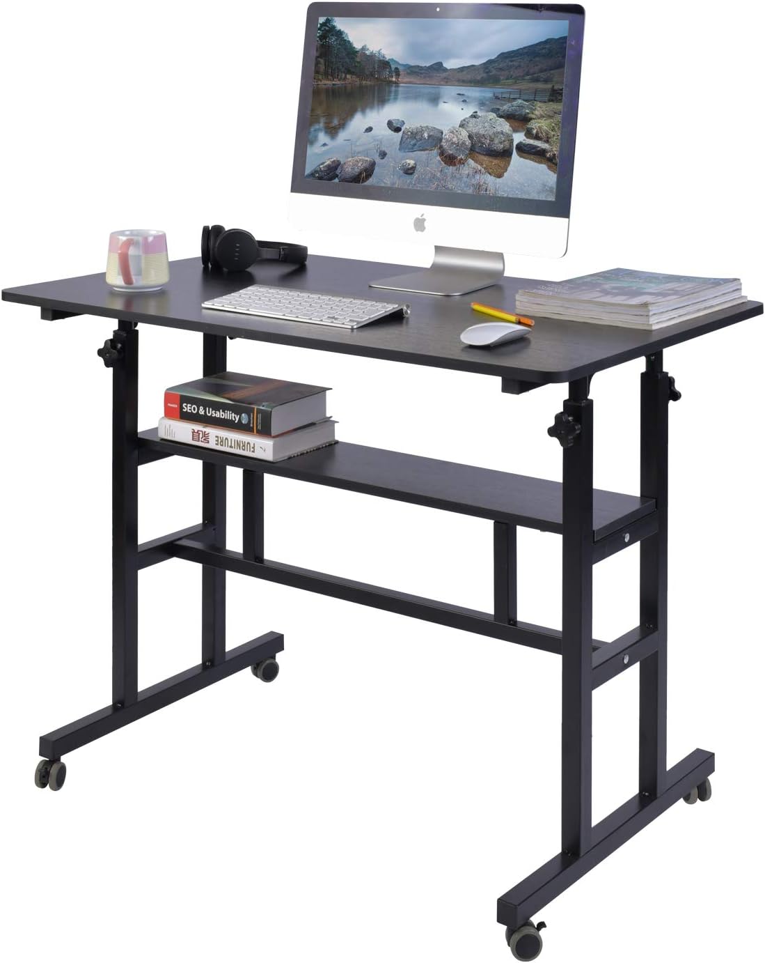 Black Mobile Standing Desk with Wheels G884368