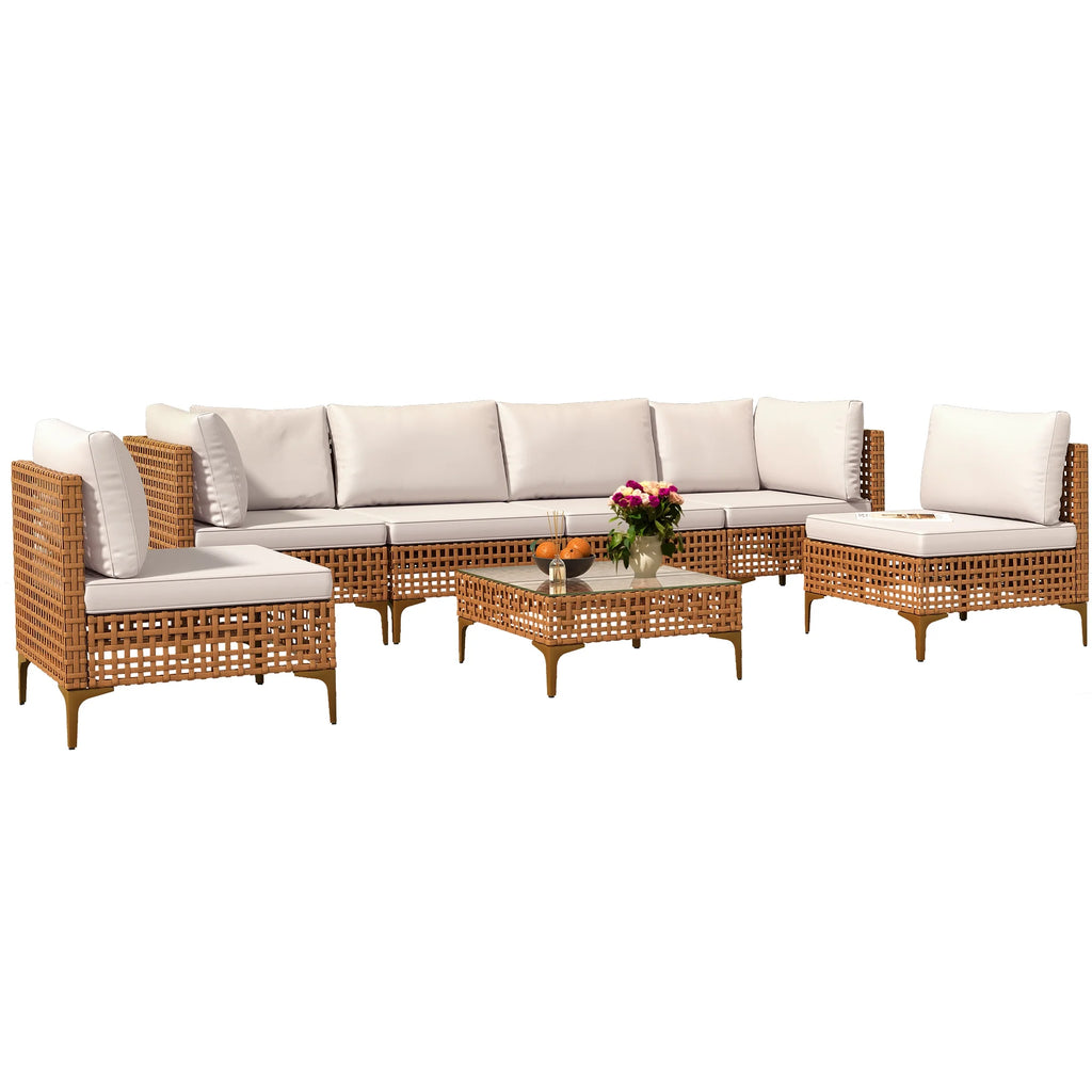 7-Piece PE Wicker Outdoor Sectional Sofa Set with Coffee Table J36622