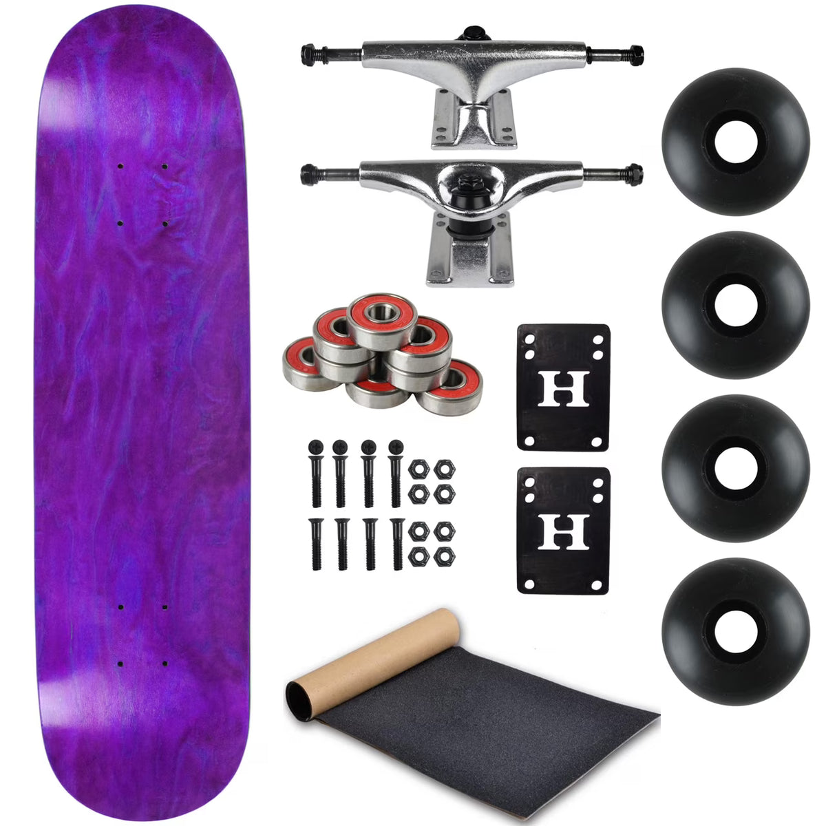 Purple 8.0" Complete Skateboard with Silver Trucks and Black Wheels W5514