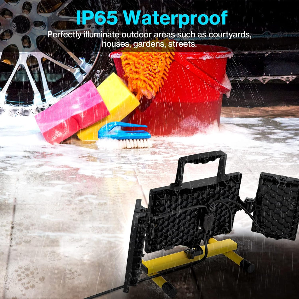 80W LED Work Light, Triple Adjustable Heads, 6500K, IP65 Waterproof, with Stand, Pack of 2 A280