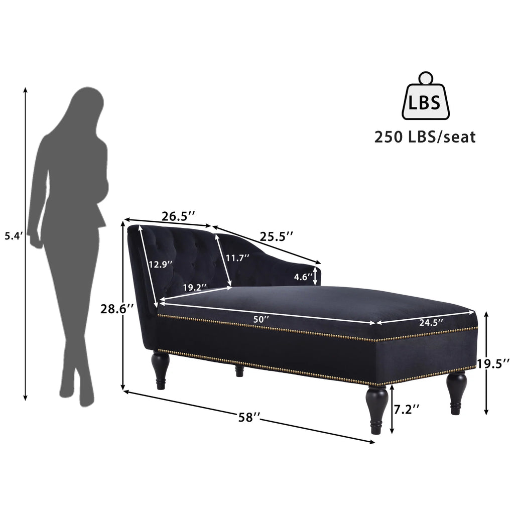 Black Tufted Upholstered Chaise Lounge T67217