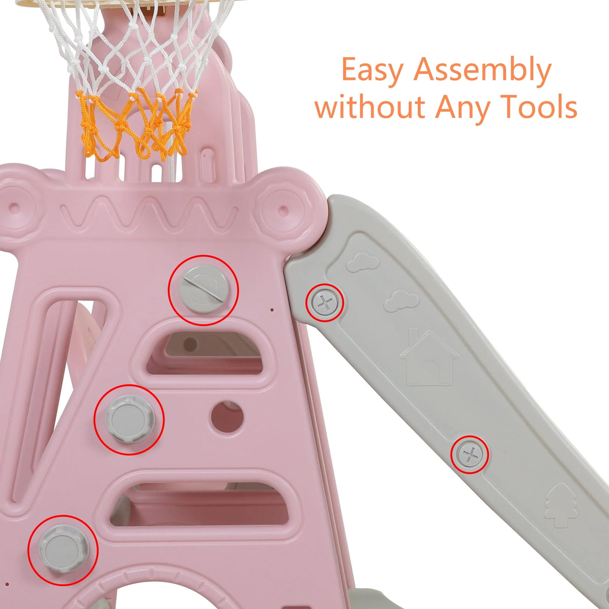 4 in 1 Slide and Swing Set with Basketball Hoop Y862579