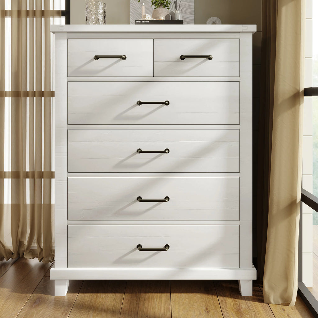 White Solid Pine Wood Six-Drawer Chest Z322