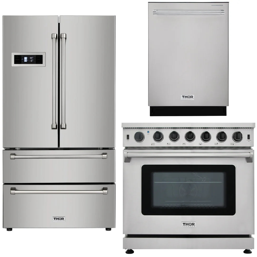 36 in. Propane Gas Range, Refrigerator, Dishwasher K981015