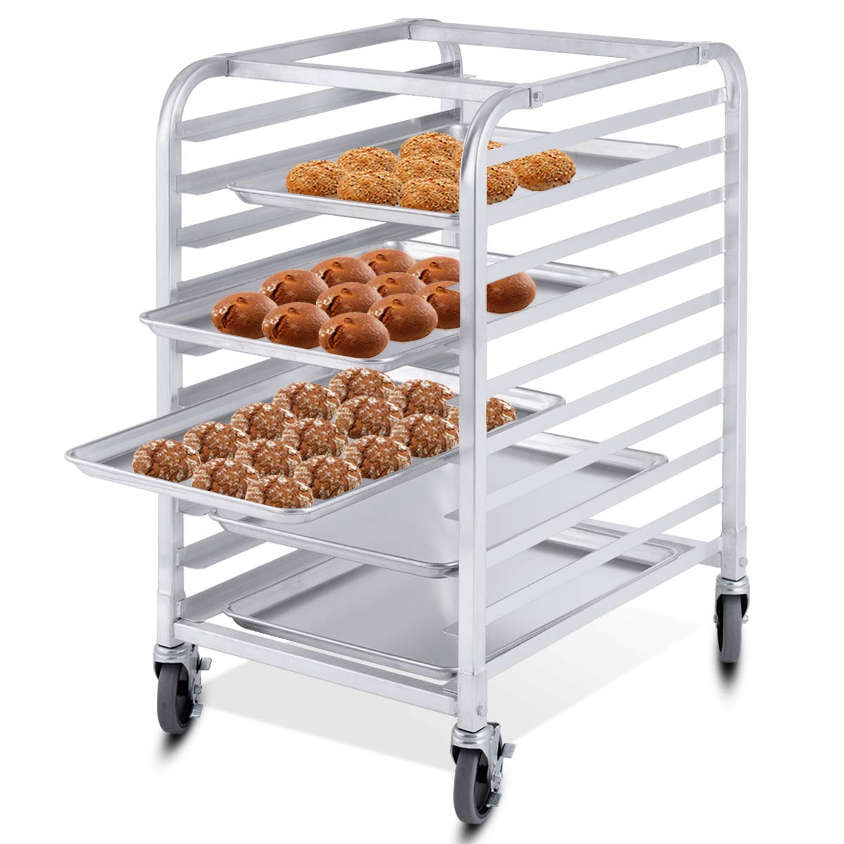 10 Tier Aluminum Bakery Rack with Lockable Casters P52893