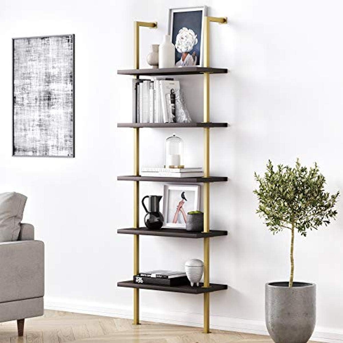 White 5-Shelf Bookcase with Metal Frame B56227