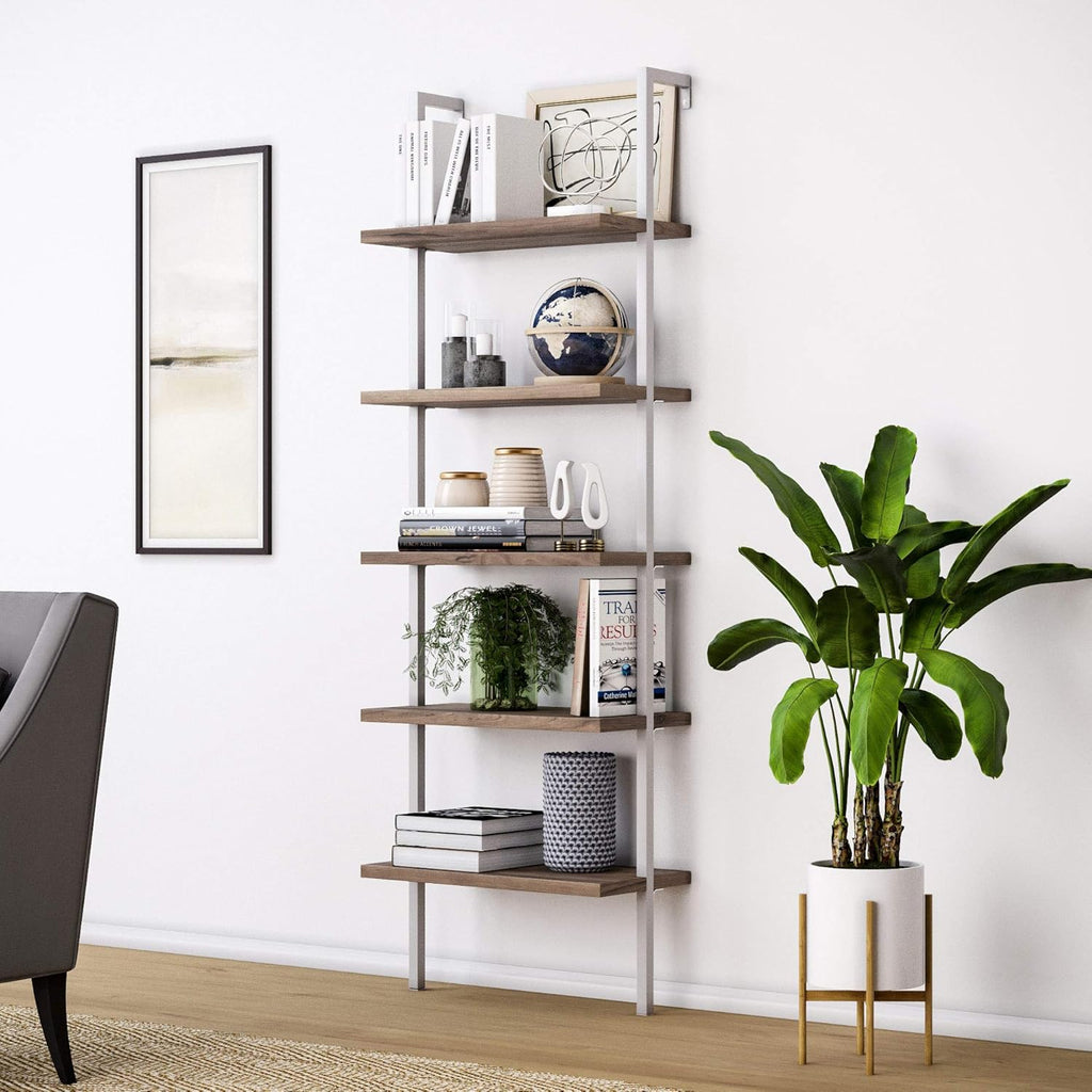 White 5-Shelf Bookcase with Metal Frame B56227