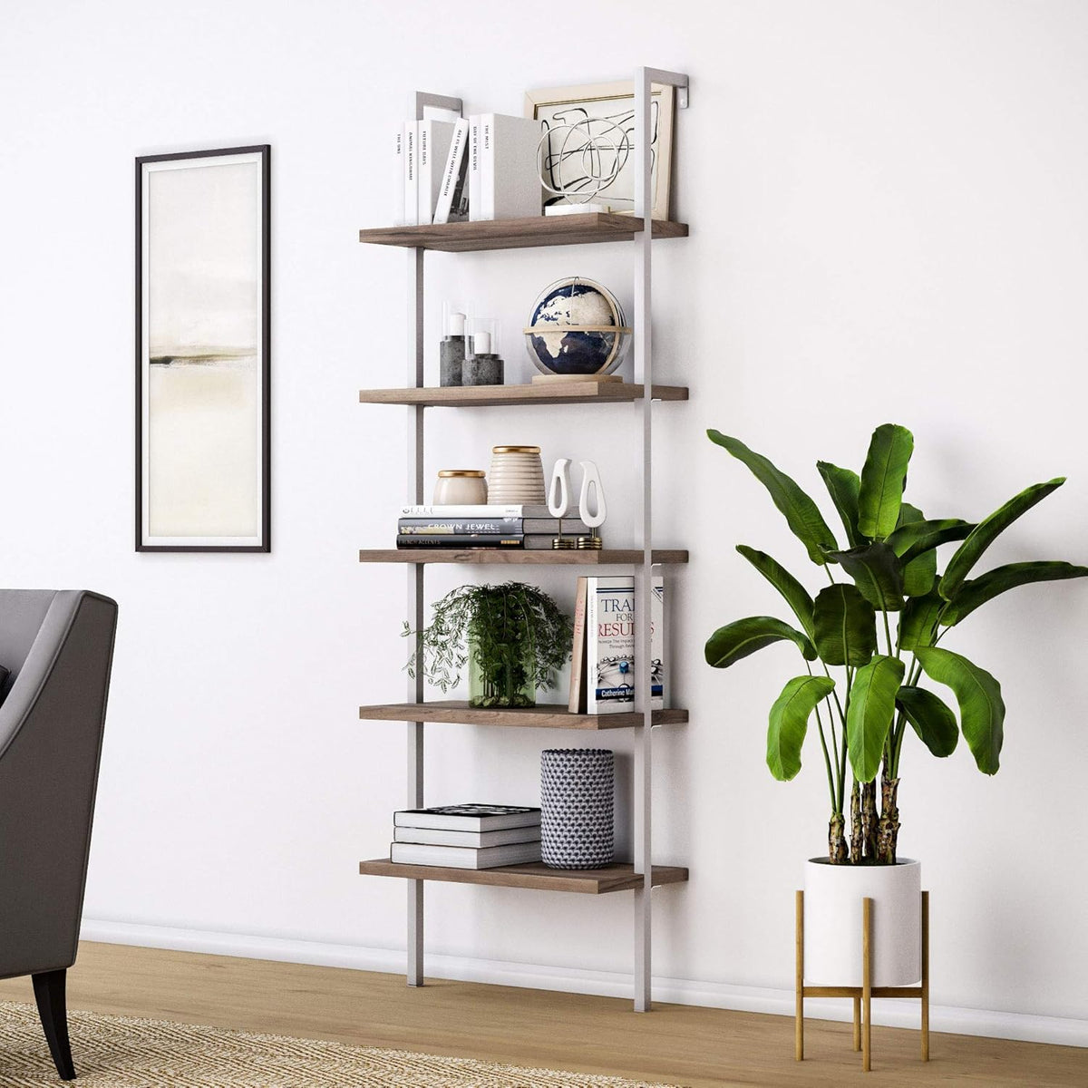 White 5-Shelf Bookcase with Metal Frame B56227