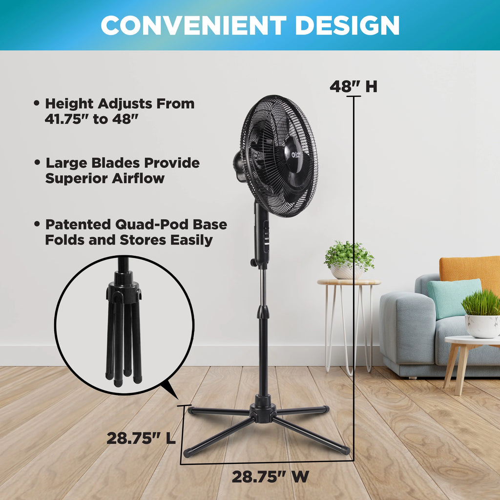 16” Oscillating Pedestal Fan, 3-speed, Adjustable Height and Tilt, Black P26596