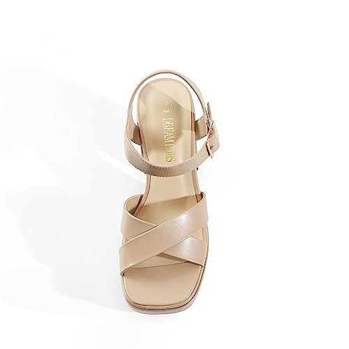 Women's Platform Chunky Heels Square Open Toe Ankle Strap High Heeled Sandals E236