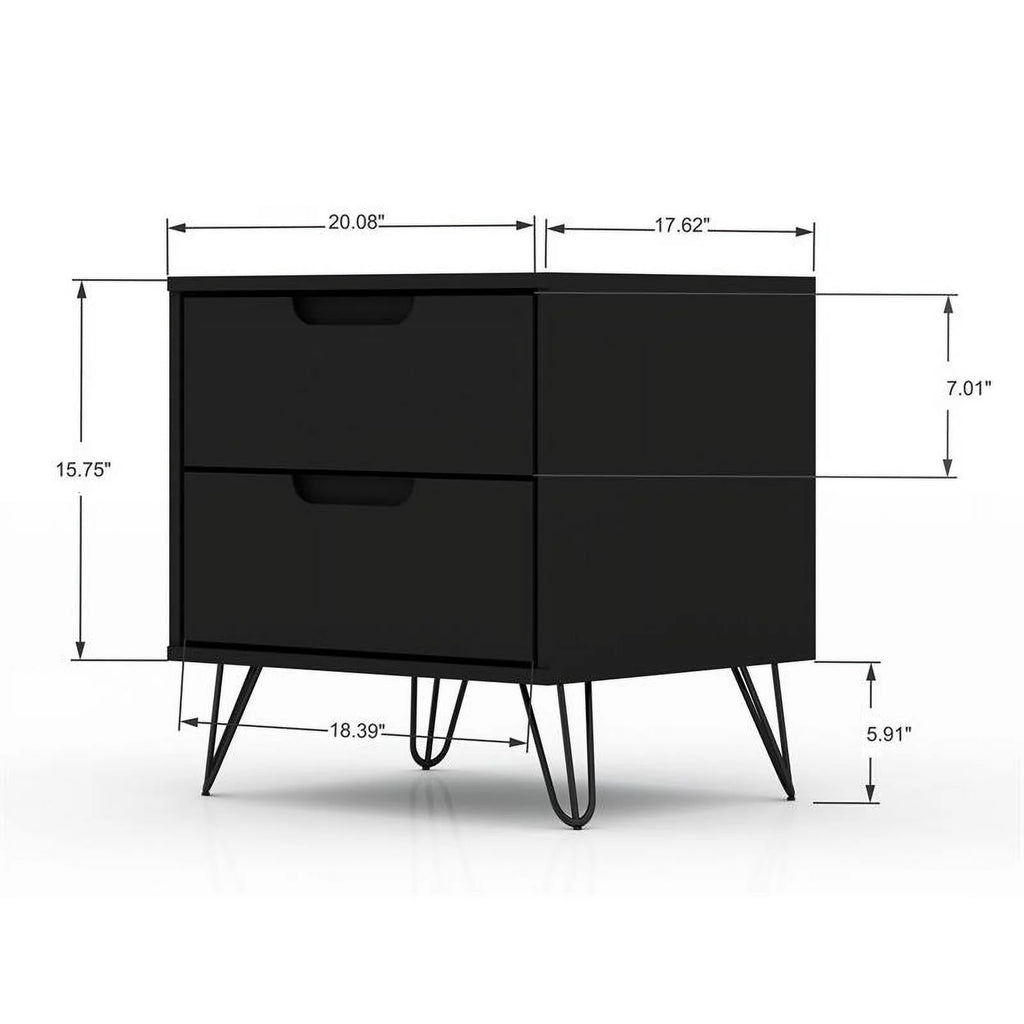 2-Drawer Black Engineered Wood Nightstand I4382