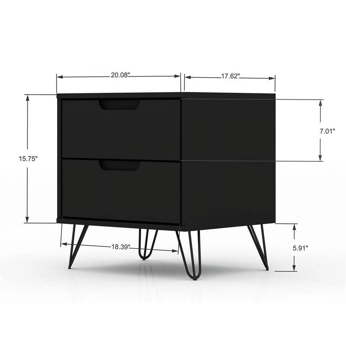 2-Drawer Black Engineered Wood Nightstand I4382