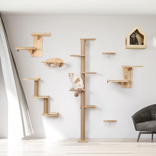 Cat Wall Shelves, 2 Platform Tree Shape Wall-Mounted Floating Shelf with Sisal Mat B68420