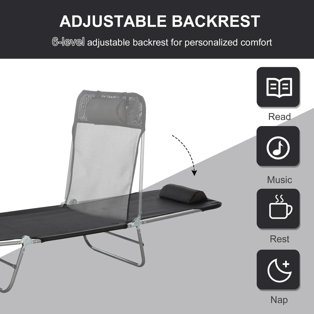 Folding Chaise Lounge Pool Chairs with Pillow, Steel Frame & Breathable Mesh, Black H8262