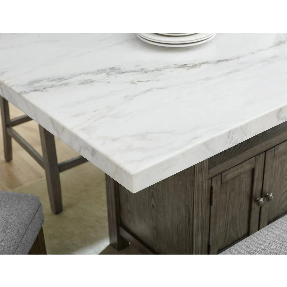 White Marble and Driftwood 6-Piece Counter Height Set I425492