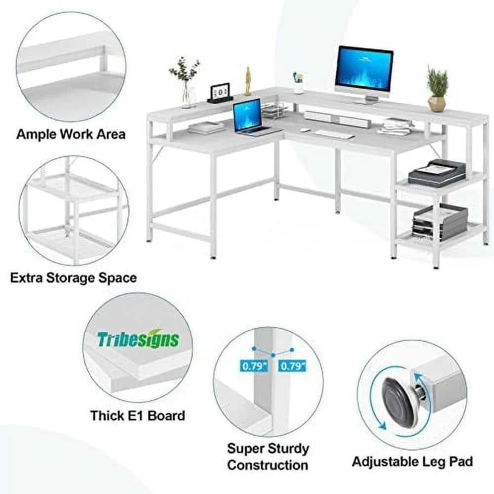 69 Inch L Shaped Desk with Monitor Stand Black U595