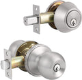 2 Pack Entry Door Knobs with Double Cylinder Deadbolt, Satin Nickel Finish W148614