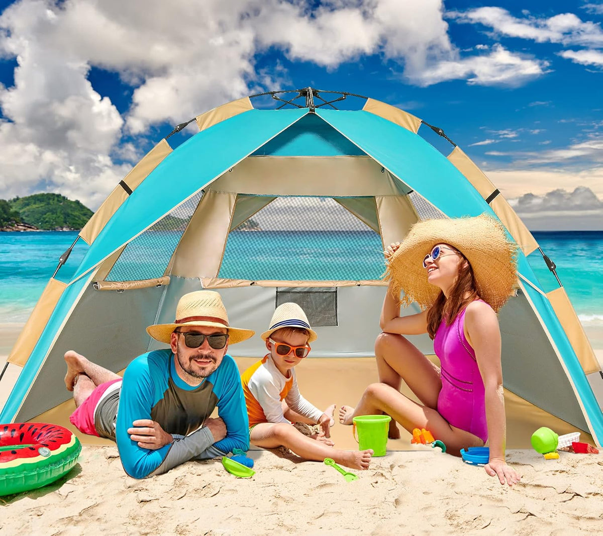 2-4 Person Beach Tent Sun Shelter with Carrying Bag V6763