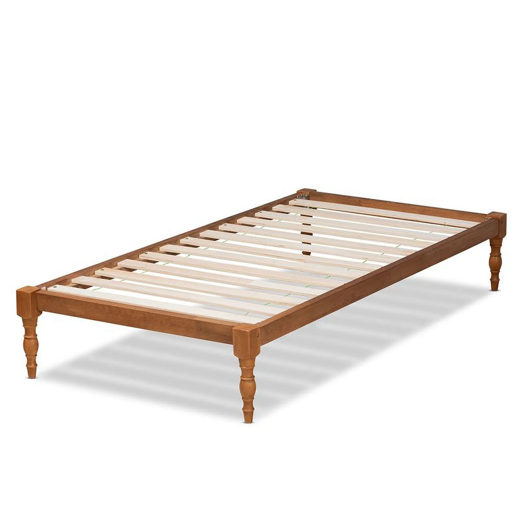 Walnut Brown Finished Wood Twin Size Platform Bed Frame E385