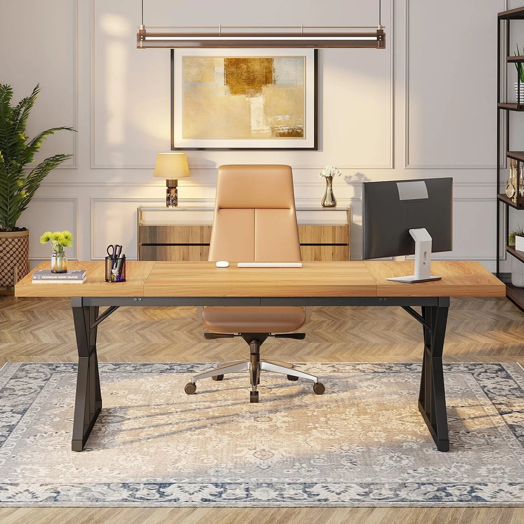 70.8-Inch Light Walnut/Black Executive Desk F550738