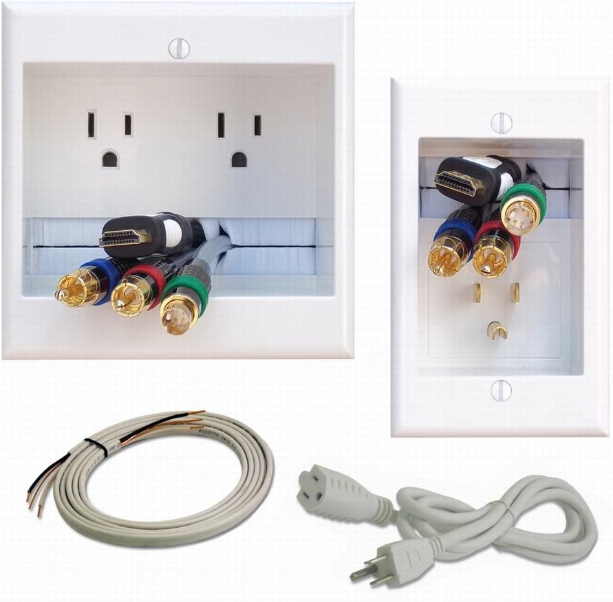 Dual Power Outlet Recessed In-Wall Cable Management System for TV, Pack of 2 Y26592