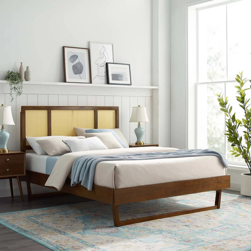 Walnut Full Platform Bed with Angular Legs P698