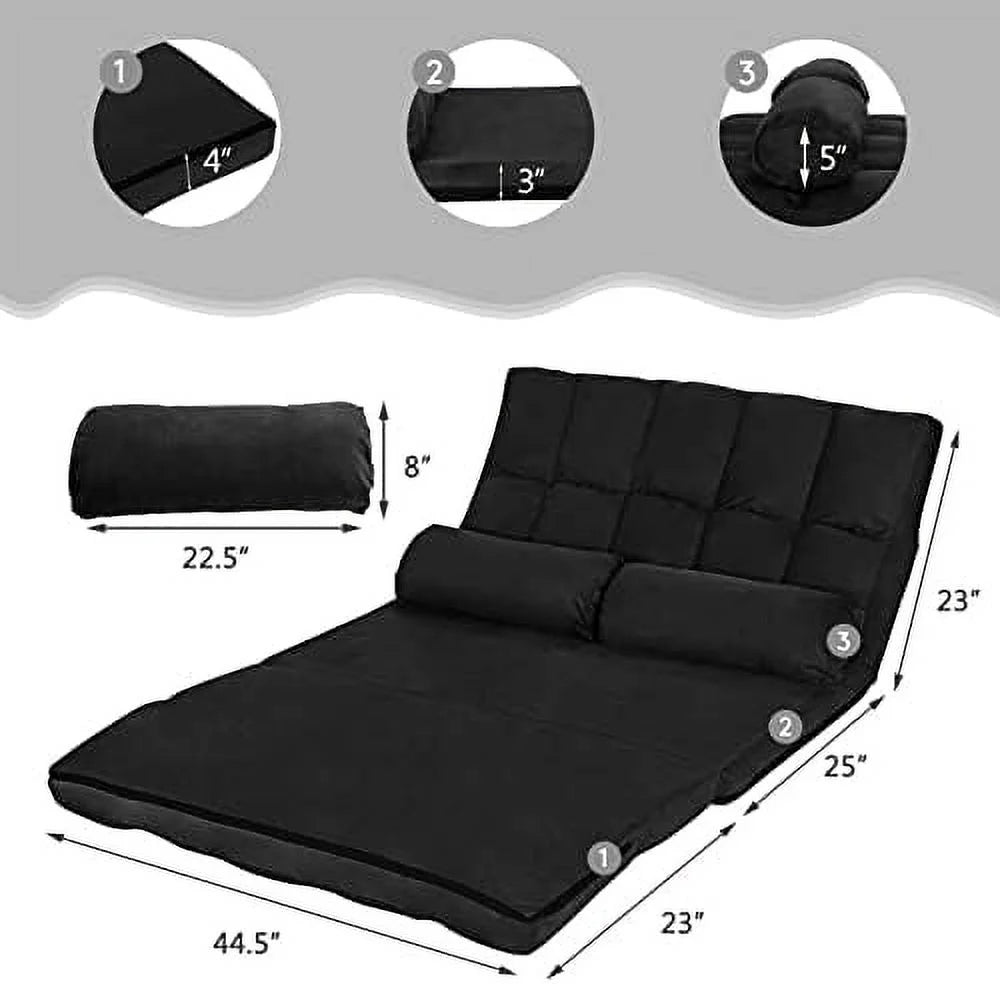 Adjustable Floor Sofa Sleeper Bed with 2 Pillows (Blue) Y43091