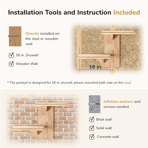 Cat Wall Shelves, 2 Platform Tree Shape Wall-Mounted Floating Shelf with Sisal Mat B68420
