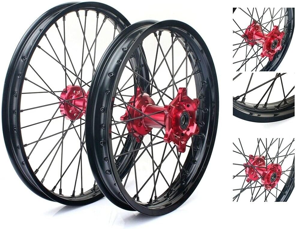 Front 21" Rear 18" Wheel Complete Set Red Hubs Rims Spokes Y570267