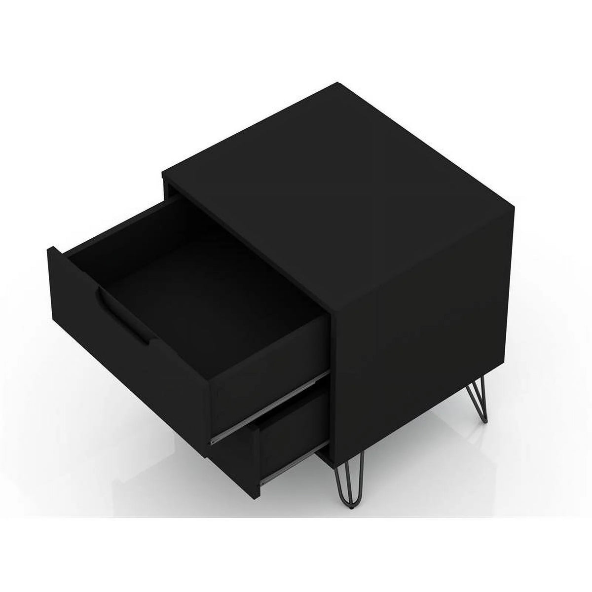 2-Drawer Black Engineered Wood Nightstand I4382