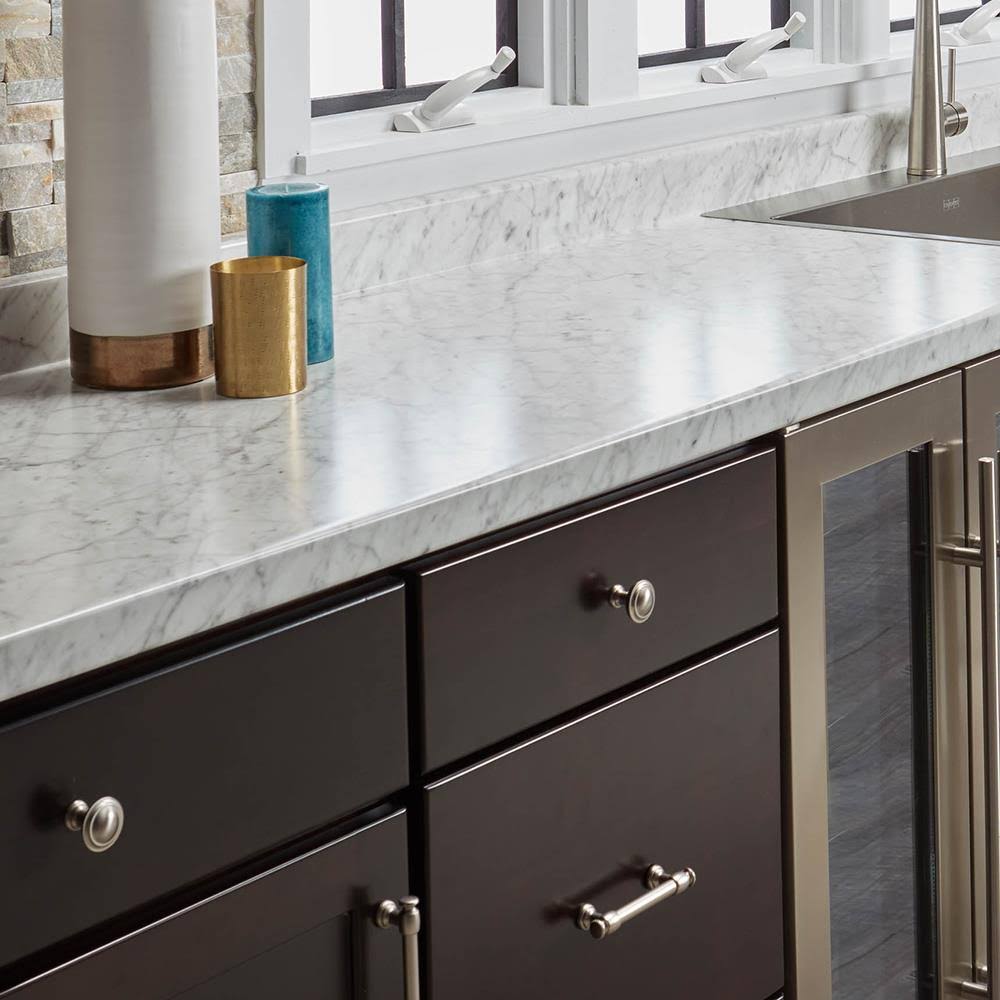 White Miter-Cut Laminate Kitchen Countertop R672