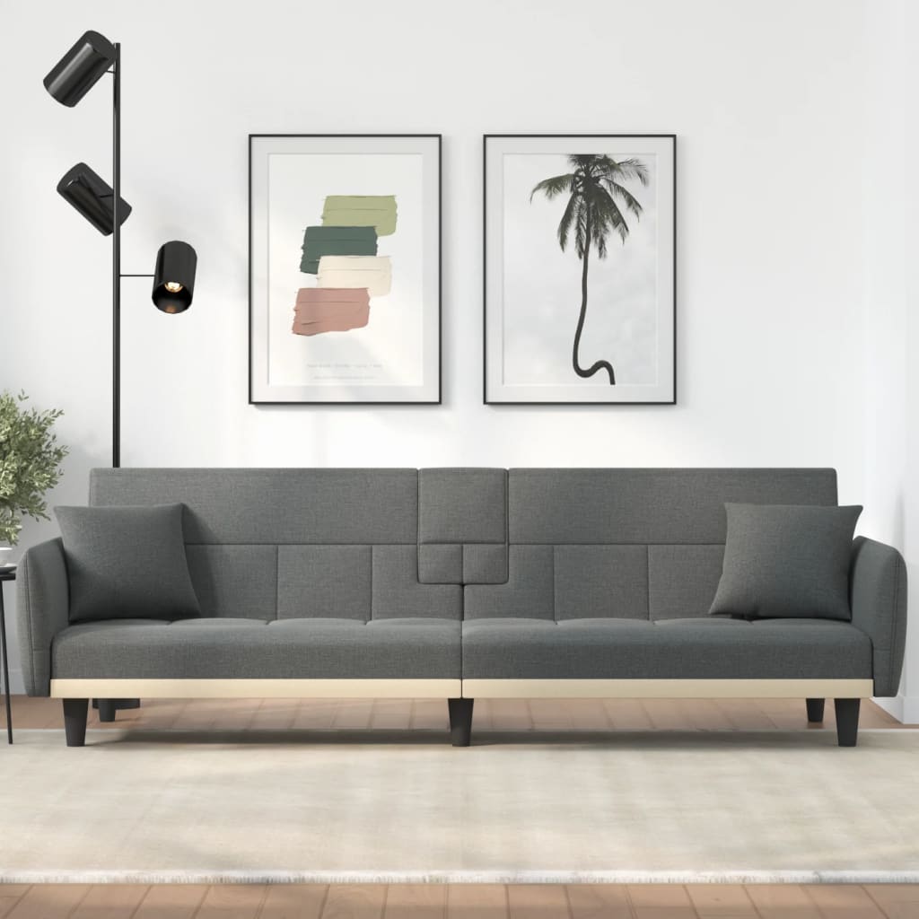 Dark Gray Fabric Sofa Bed with Cup Holders S245106