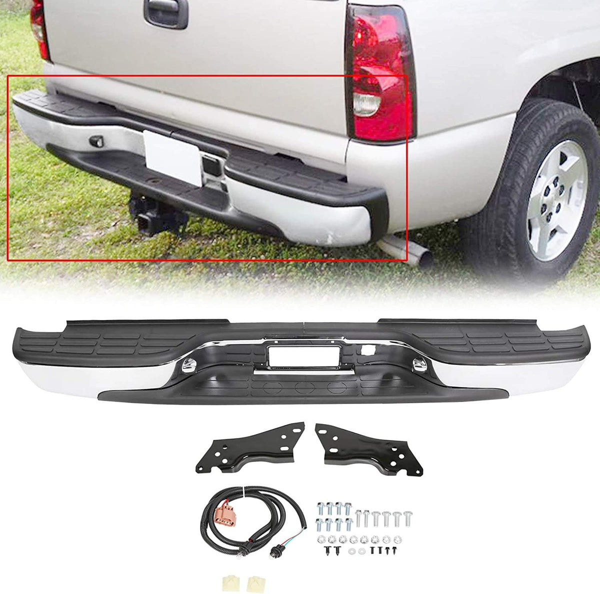 Chrome Steel Rear Step Bumper Compatible with 1999-2006 Chevy Silverado Sierra 1500 W850