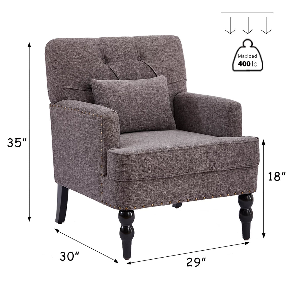 Beige Linen Upholstered Accent Chair with Ottoman H577723